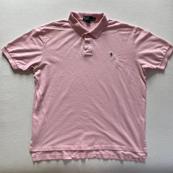 Vintage Ralph Lauren Polo Shirt 2XL XXL Pink Blue Pony Rugby Kanye Preppy 90s - Picture 1 of 12